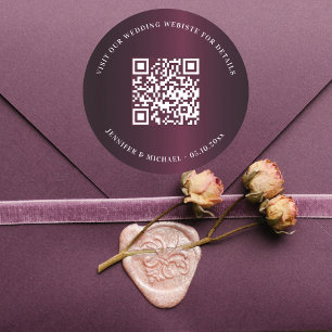 Pegatina Redonda sitio web boda detalles del código QR rsvp burgund