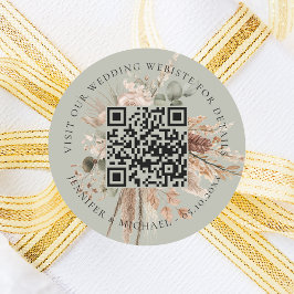Pegatina Redonda sitio web boda QR detalles rsvp sage pampas verde