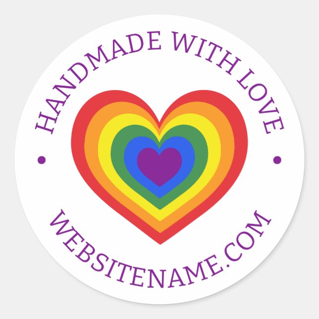 Pegatina Redonda Sitio web hecho a mano con amor Rainbow Heart Pers (Anverso)