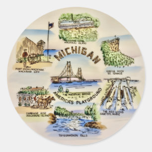 Pegatina Redonda Sitios Históricos de Michigan
