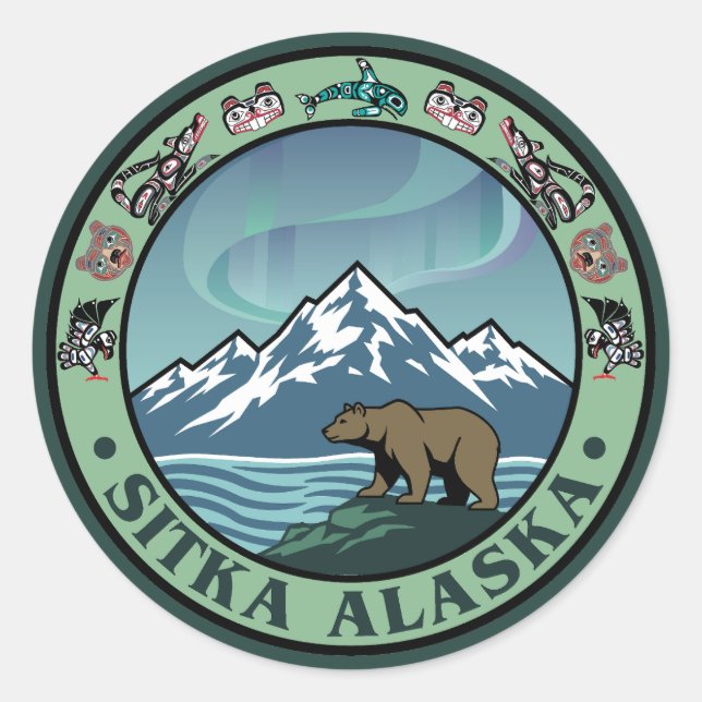 Pegatina Redonda Sitka Alaska United States (Anverso)