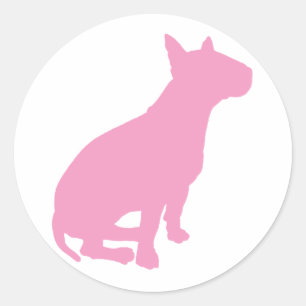 Pegatina Redonda Sitting Bull Terrier (rosa)