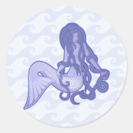 Pegatina Redonda Sitting Mermaid Blue
