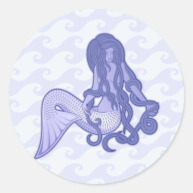 Pegatina Redonda Sitting Mermaid Blue (Anverso)