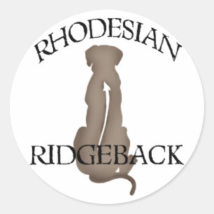 Pegatina Redonda Sitting Ridgeback Rhodesian con texto