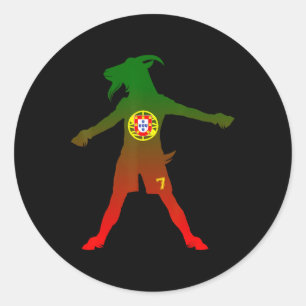 Pegatina Redonda Siuuu Cabra Real Bandera de Portugal Fútbol Hombre