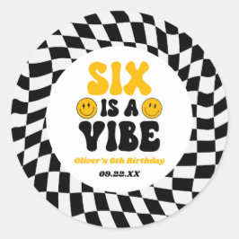 Pegatina Redonda Six Is A Vibe Retro Sixth 6th Birthday Party