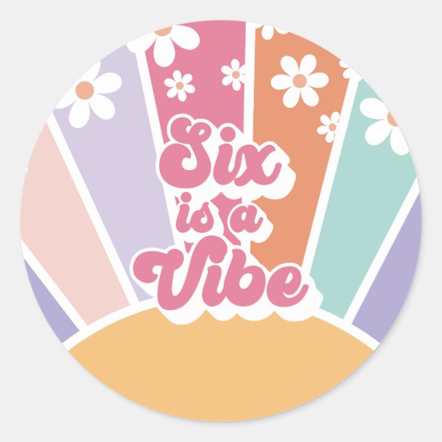 Pegatina Redonda Six is a Vibe Retro Sunshine Daisy (Anverso)