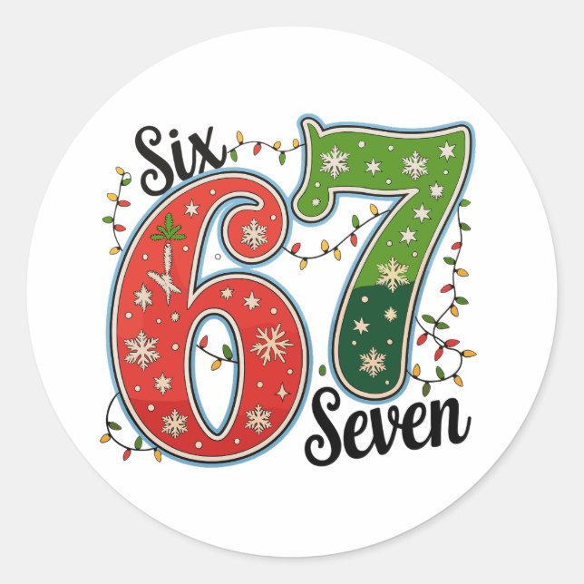Pegatina Redonda Six Seven 67 6 7 Christmas Meme Funny Xmas Lights (Anverso)