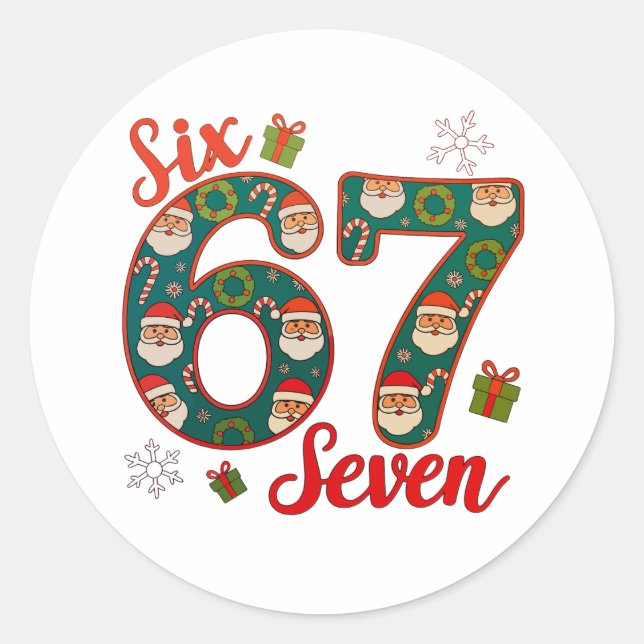 Pegatina Redonda Six Seven 67 6 7 Meme Christmas Xmas Santa Hat (Anverso)