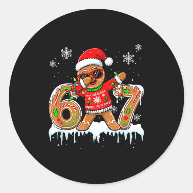 Pegatina Redonda Six Seven 67 Christmas Funny Santa Gingerbread Dab (Anverso)