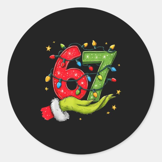 Pegatina Redonda Six Seven 67 Christmas Lights Hand Signs Elf Light (Anverso)