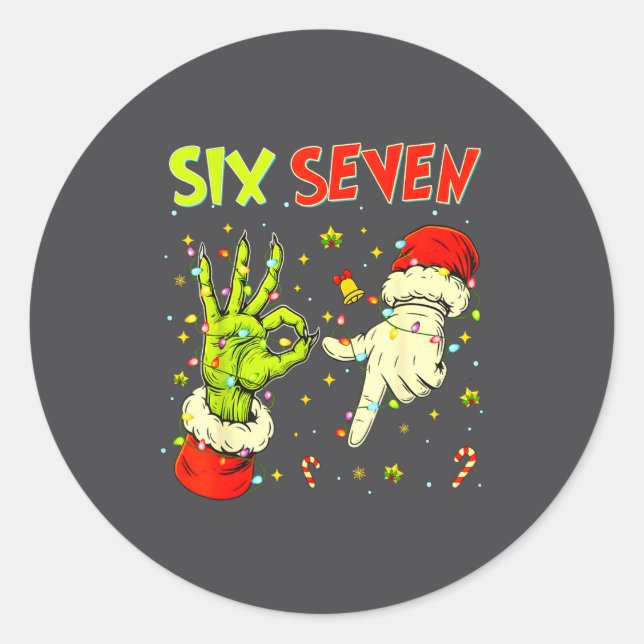 Pegatina Redonda Six Seven 67 Funny Hand-sign Christmas Meme  (Anverso)