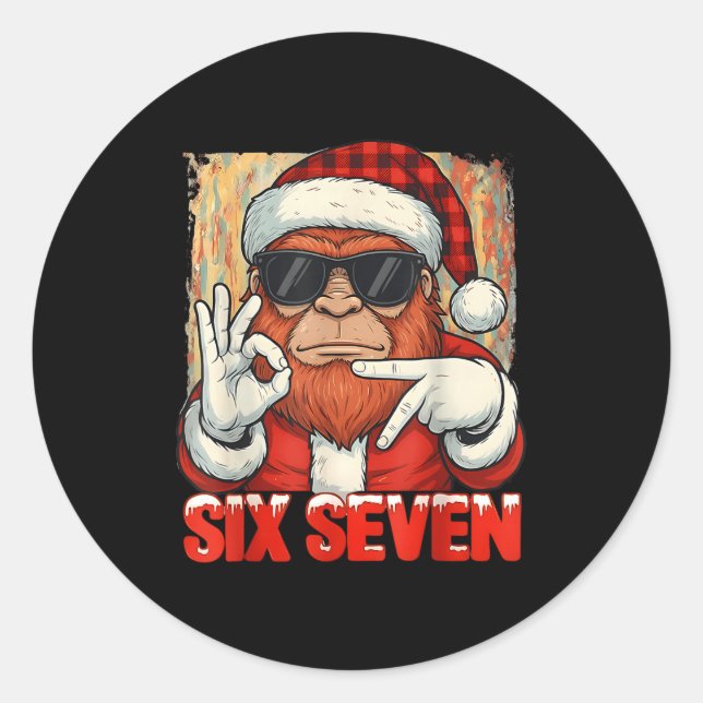 Pegatina Redonda Six Seven 67 Meme Bigfoot Funny Chistmas Men Women (Anverso)