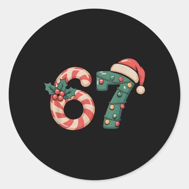 Pegatina Redonda Six Seven 67 Meme Christmas  (Anverso)