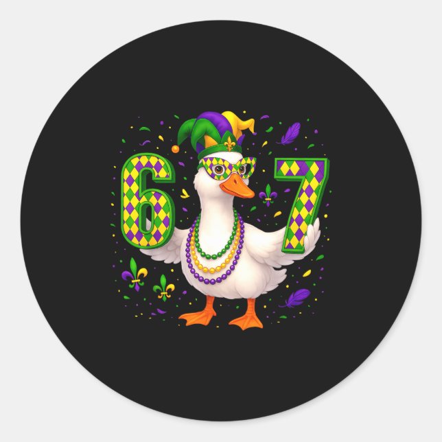 Pegatina Redonda Six Seven 67 Meme Goose With Jester Hat &amp; Bead (Anverso)