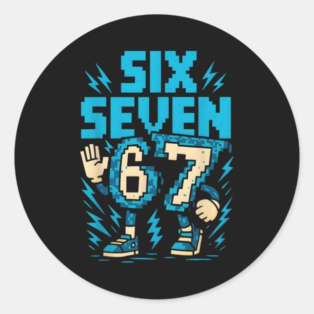 Pegatina Redonda Six Seven 67 Xel Gamer Apparel Retro Block Style A (Anverso)