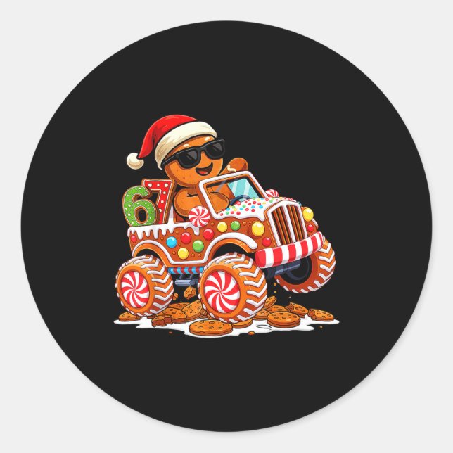 Pegatina Redonda Six Seven 6 7 Monster Truck Gingerbread Man Christ (Anverso)