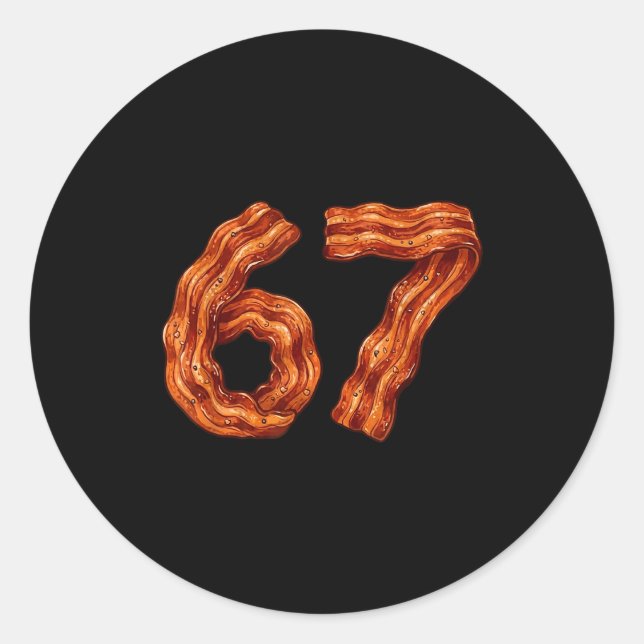Pegatina Redonda Six Seven Bacon Cool Meme 67 Funny Number  (Anverso)