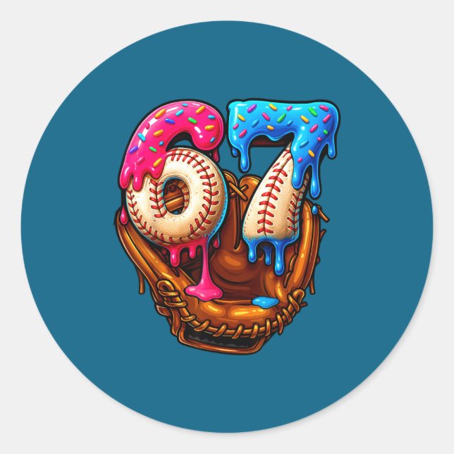 Pegatina Redonda Six Seven Baseball Candy Drip 6-7 Meme  (Anverso)