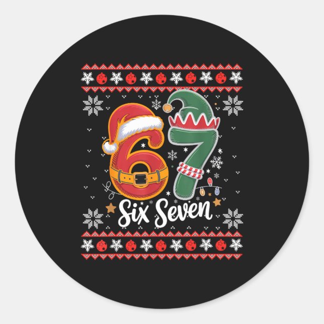Pegatina Redonda Six Seven Christmas 6 7 Ugly Christmas Sweater Boy (Anverso)
