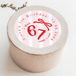 Pegatina Redonda Six Seven Coquette Girl 7th Birthday Bow Thank you