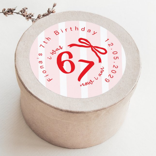 Pegatina Redonda Six Seven Coquette Girl 7th Birthday Bow Thank you (Subido por el creador)