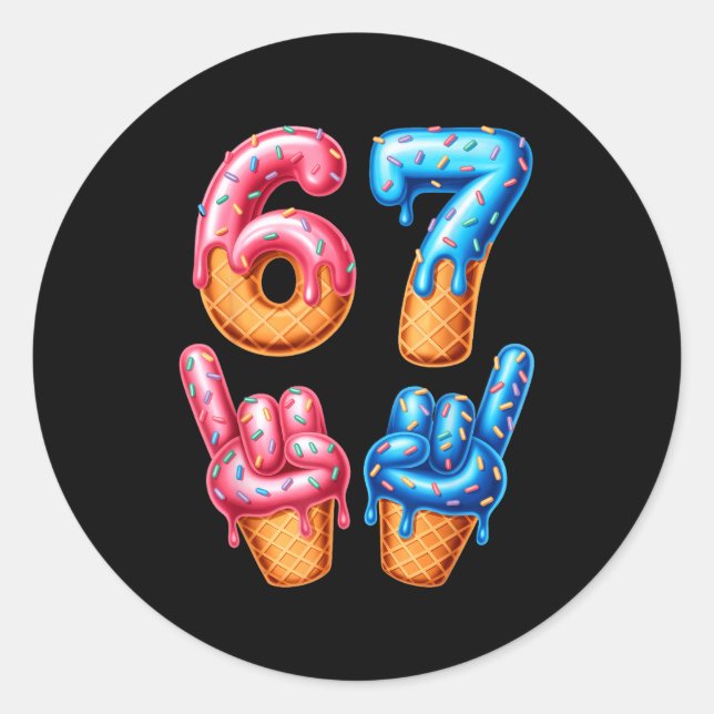 Pegatina Redonda Six Seven Ice Cream Drip 67  (Anverso)