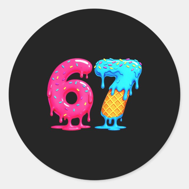 Pegatina Redonda Six Seven Ice Cream Drip Cool Meme 67 Funny Number (Anverso)