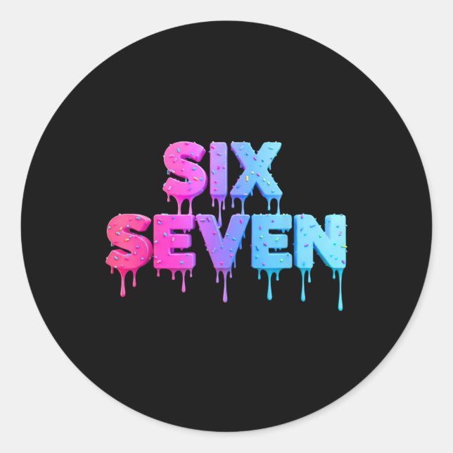 Pegatina Redonda Six Seven Ice Cream Drip Gen Alpha Slang 6 7 Trend (Anverso)