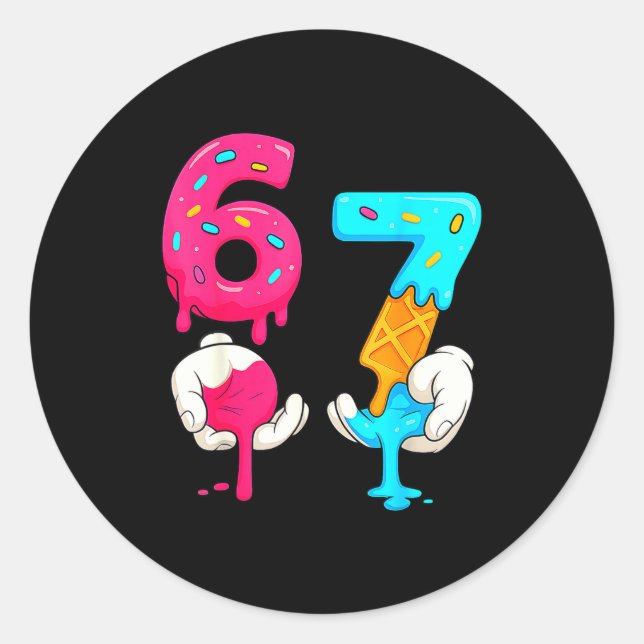 Pegatina Redonda Six Seven Ice Cream Drip Meme 67 Funny Gen Alpha S (Anverso)