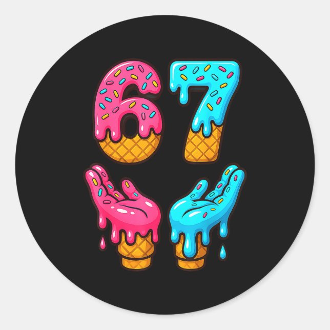 Pegatina Redonda Six Seven Ice Cream Drip Meme 67 Funny Gen Alpha S (Anverso)
