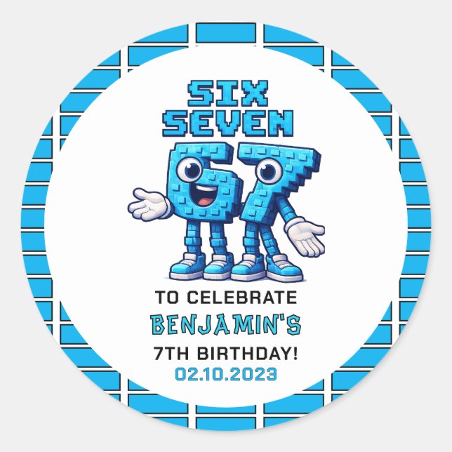 Pegatina Redonda Six Seven Meme 7th Birthday | Funny Trendy (Anverso)