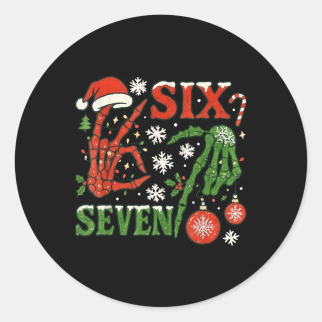 Pegatina Redonda Six Seven Meme Christmas 6-7 Christmas Skeleton Ha (Anverso)