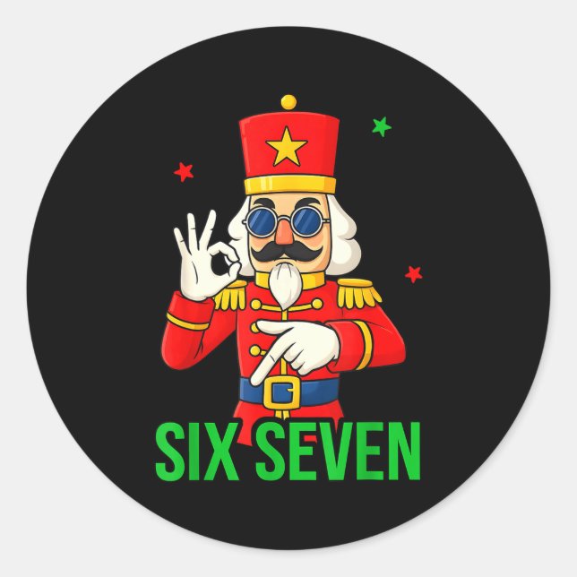 Pegatina Redonda Six Seven Meme Funny Holiday Toy Soldier  (Anverso)