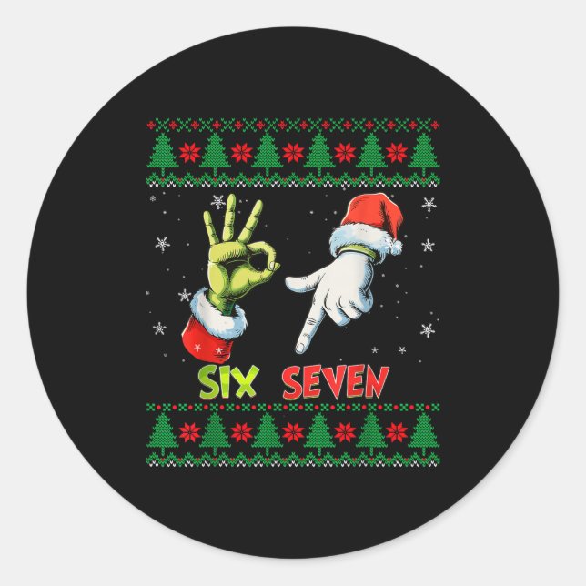 Pegatina Redonda Six Seven Skeleton Meme Christmas Ugly Sweater 67  (Anverso)