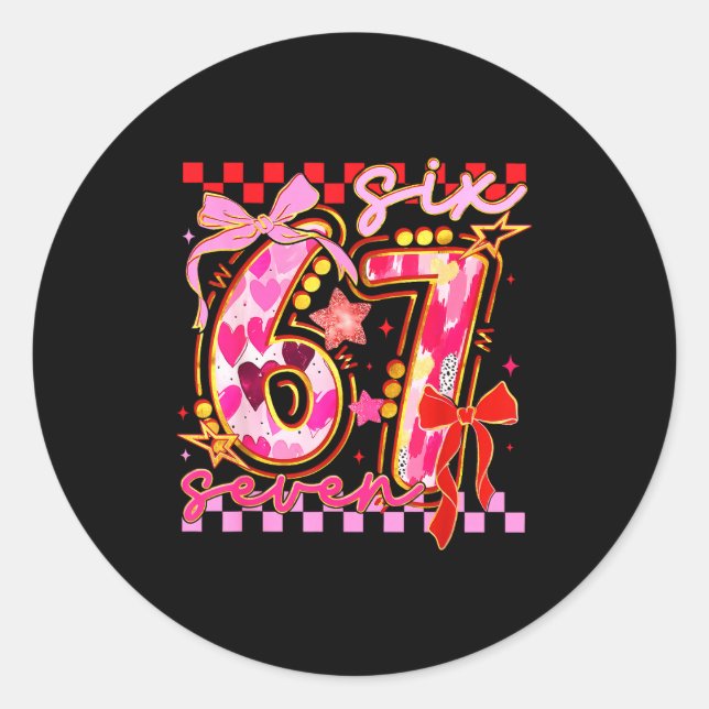 Pegatina Redonda Six Seven Valentine Day Funny Nk 67 Cute Bow Girls (Anverso)