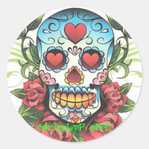 Pegatina Redonda Sk8rzLyF Skull - Rosas 001, Sk8rzLyF, eNT.