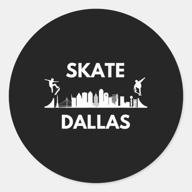 Pegatina Redonda Skate Dallas Tx Skateboarding Fans Dallas Skyline  (Anverso)