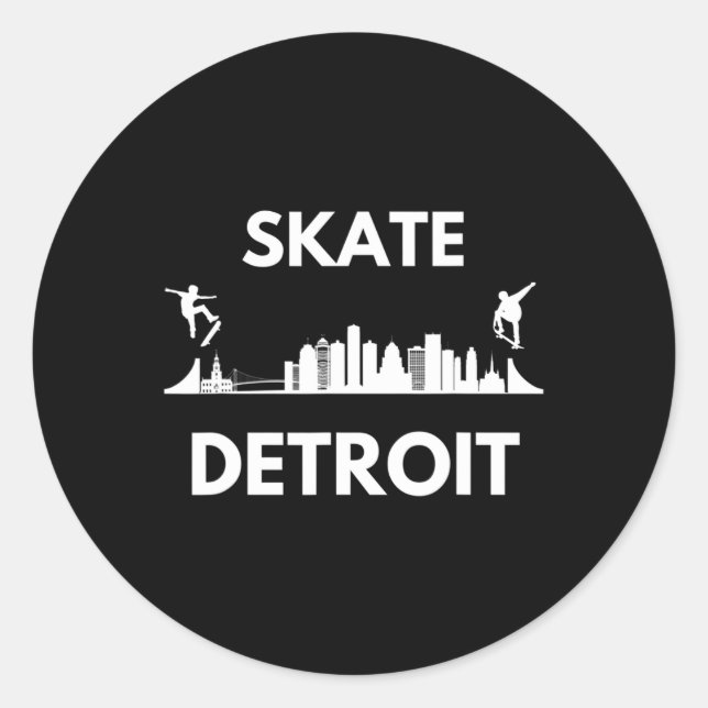 Pegatina Redonda Skate Detroit Mi Skateboarding Fans Detroit Skylin (Anverso)