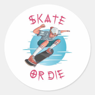 Pegatina Redonda Skate o muere Skateboard Boy