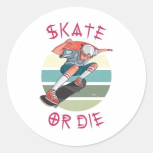 Pegatina Redonda Skate o muere Skateboard Boy