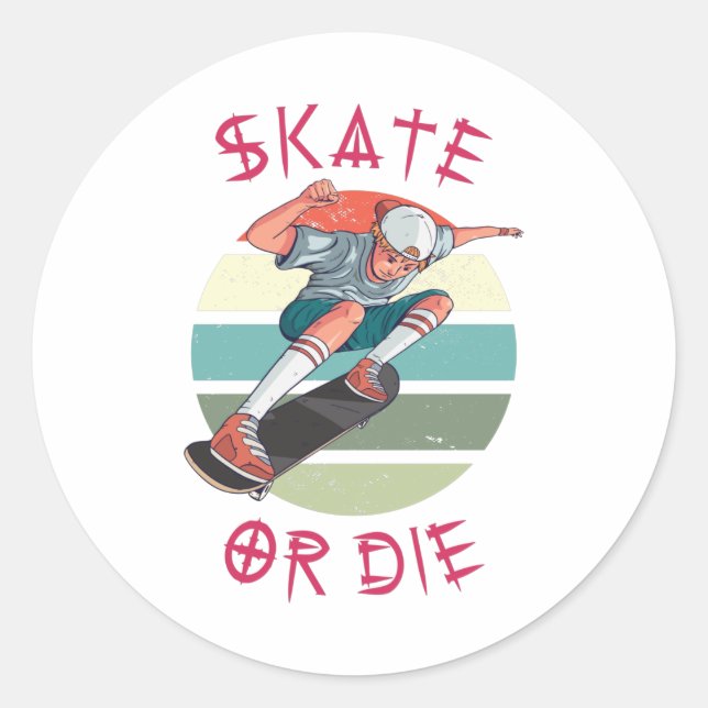 Pegatina Redonda Skate o muere Skateboard Boy (Anverso)
