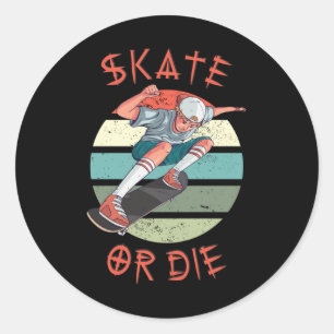 Pegatina Redonda Skate o muere Skateboard Boy