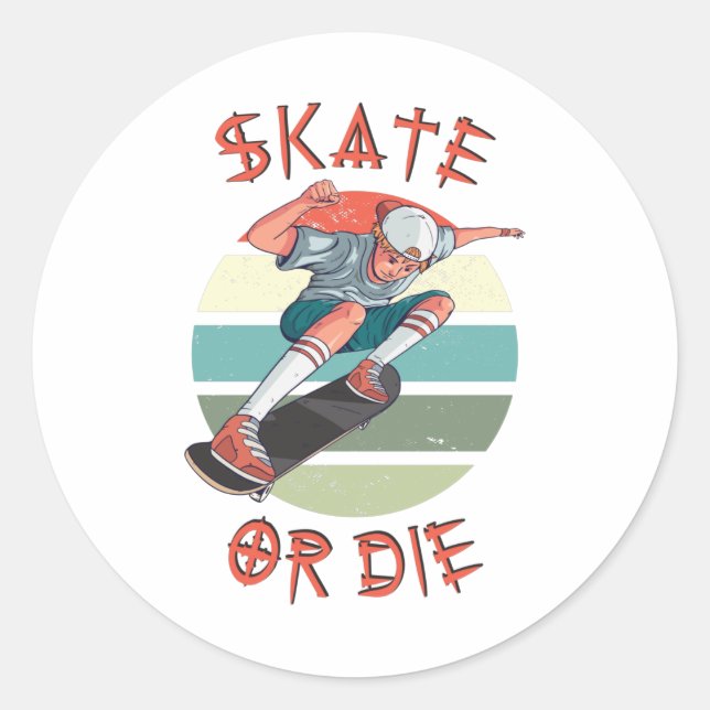 Pegatina Redonda Skate o muere Skateboard Boy (Anverso)
