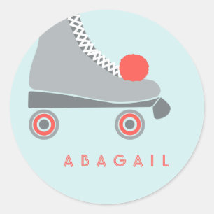 Pegatina Redonda Skate Roller - Coral y Aqua