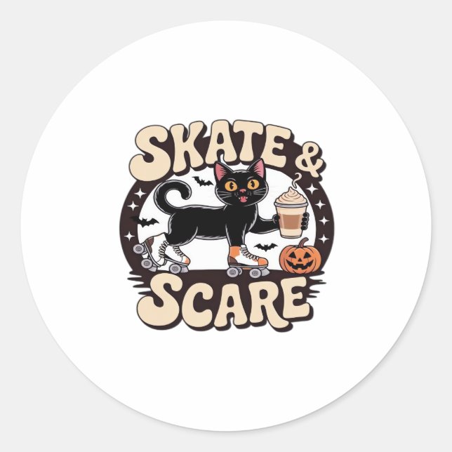 Pegatina Redonda Skate & Scare - Patinaje Patrocinador Cuto Negro (Anverso)