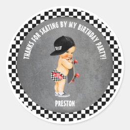 Pegatina Redonda Skateboard Boy Gorra Skater negro gris rojo