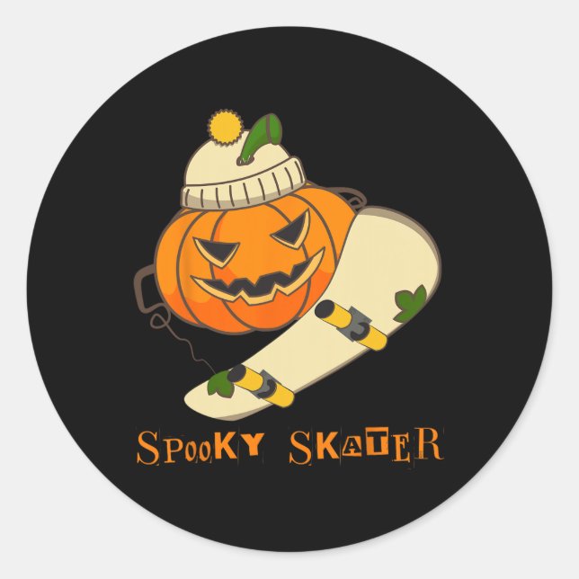 Pegatina Redonda Skateboard de calabaza Halloween Disstume divertid (Anverso)