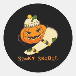 Pegatina Redonda Skateboard de calabaza Halloween Disstume divertid